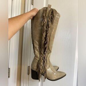 Fringe Cowgirl Western Knee High Alligator Boots 👢